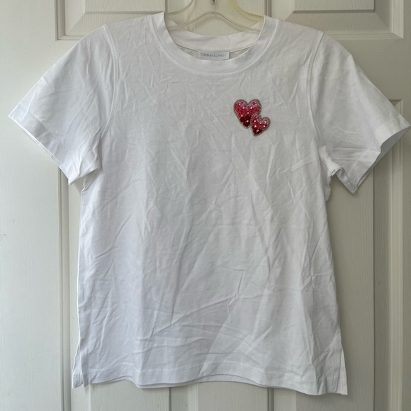 NWT Cynthia Rowley Double Heart Beaded T-Shirt XS - Picture 2 of 12